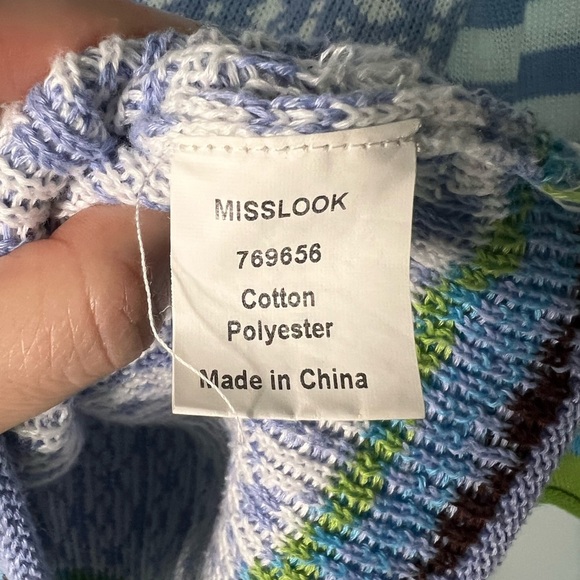 MISSLOOK Periwinkle, White, Blue, Lime Green and Pink Flower Rosette Sweater - Picture 8 of 9